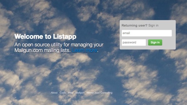 Open Source ListApp Home Page for Mailgun