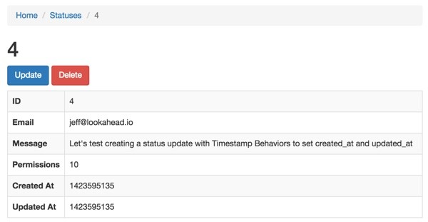 View of the results of Timestamp Behavior on our Status model