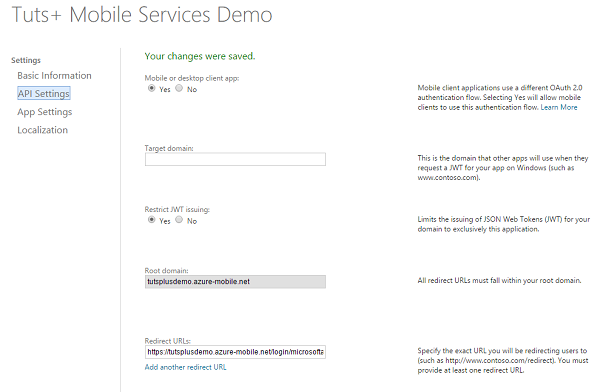 Configure App Settings in Live Services Site