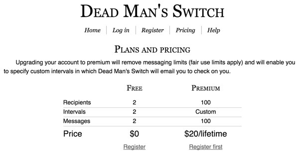 Dead Mans Switch Plans and Pricing