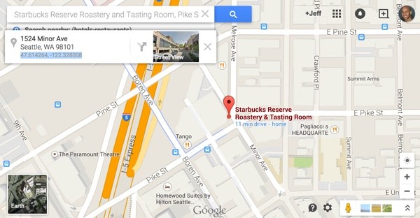 Starbucks Roastery in Seattle GPS in Google Maps