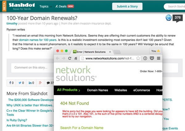Slashdot 100 year Domain Renewals from network solutions