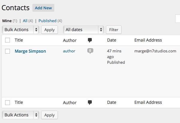 Viewing the Authors own Contacts in WordPress