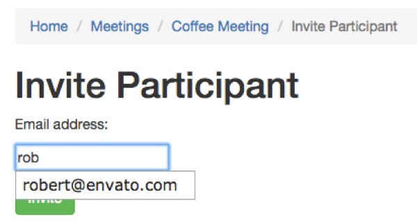 Meeting Planner invite a participant with autocomplete
