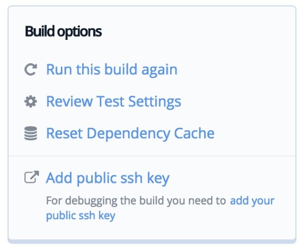 Codeship Build options menu