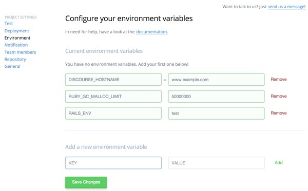 Codeship Configure your environment variables
