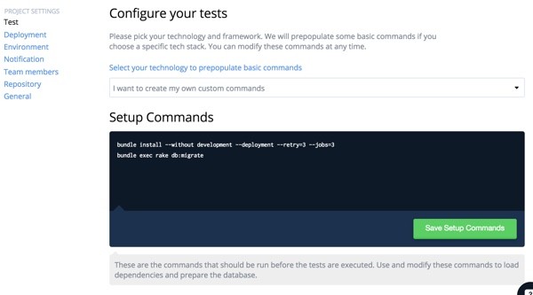 Codeship Project Build Setup Commands