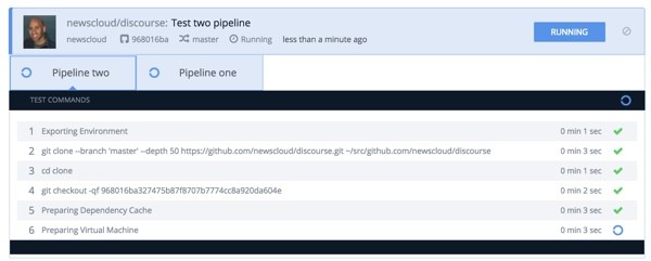 Codeship Two Pipelines Build and Test Running