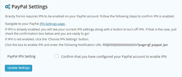 PayPal Settings for Gravity Froms