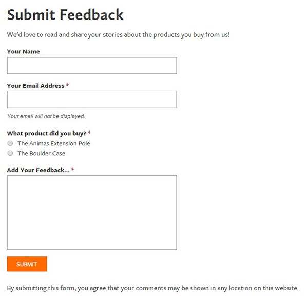 The Submit Feedback form on a page