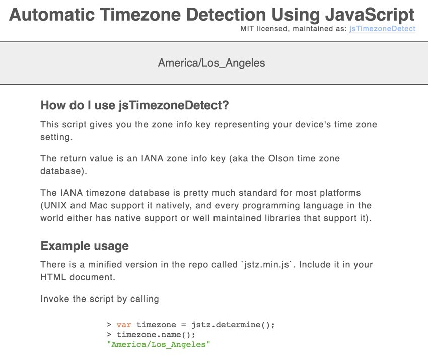 Building Your Startup Timezone Detection - jsTimezoneDetect Demo Page