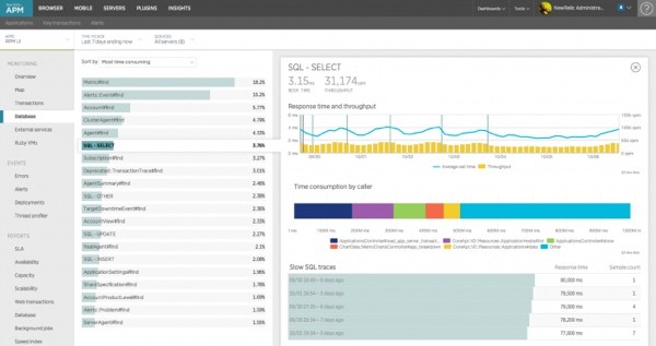 New Relic APM Database MySQL Query Tracking Detail View