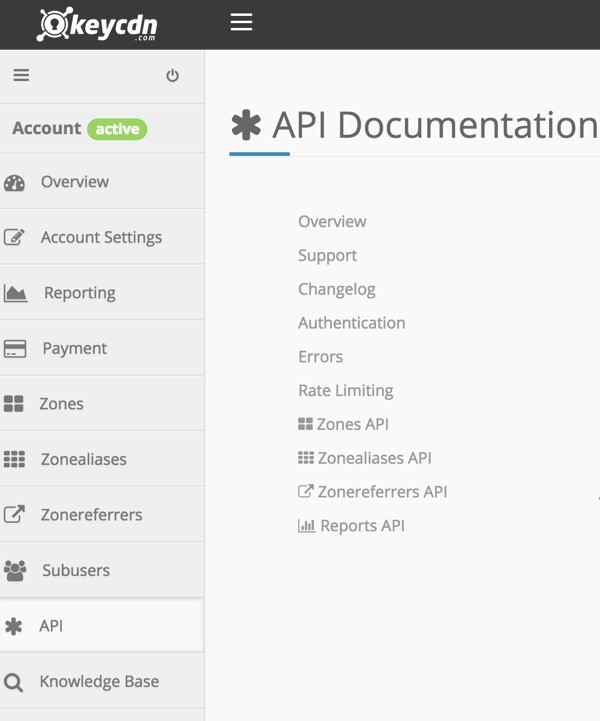 KeyCDN API Documentation Site