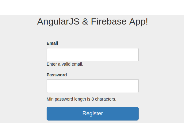 AngularJS  Firebase App register page