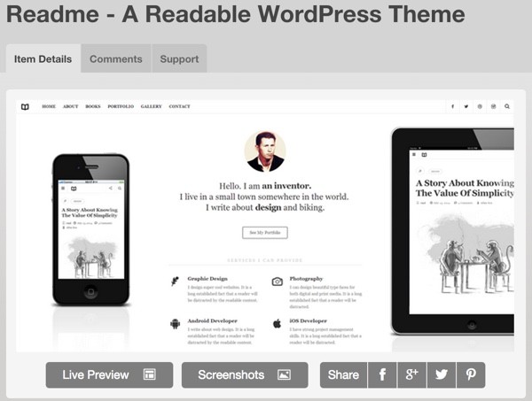 Purchase Readme at ThemeForest