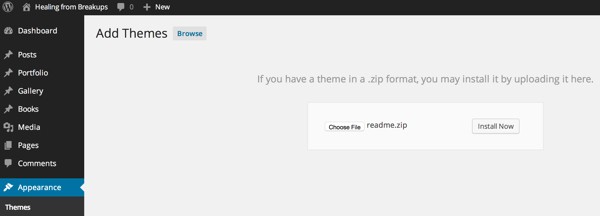 Upload the Readme theme to your WordPress site