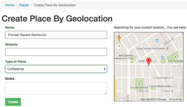 Meeting Planner Create Place by Geolocation After Mapping