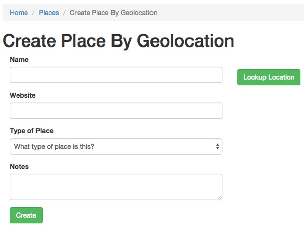 Meeting Planner Create Place by Geolocation Form