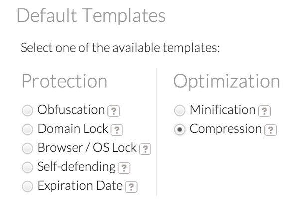 JScrambler Default Templates for Protection and Optimization