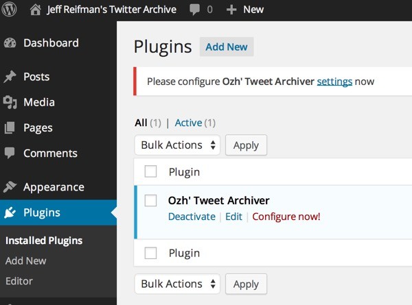 Tweet Archiver Plugin Configuration