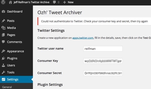 Configure Tweet Archiver with Twitter keys