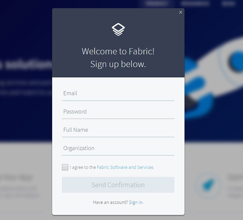 Sign up for Fabric