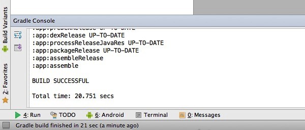 Example of the assemble task output in the Gradle Console