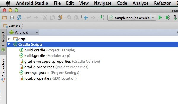 The first two items in the Gradle Scripts folder are the project-level and module-level Gradle build files