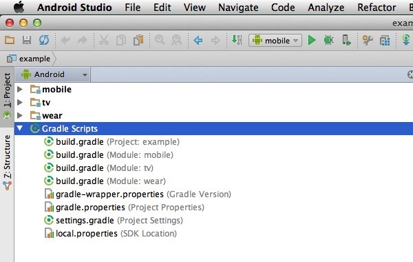 Example of how the Gradle Scripts folder looks for a multiple module project