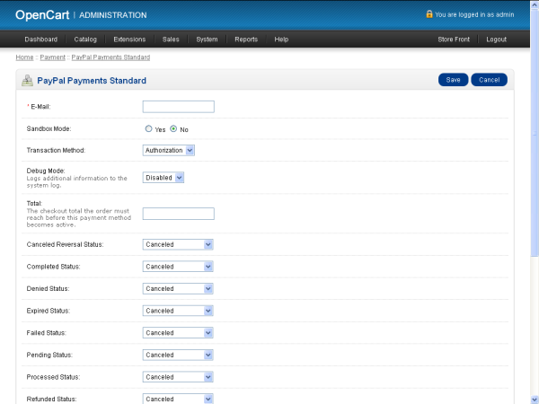 PayPal Payments Standard Configuration Interface