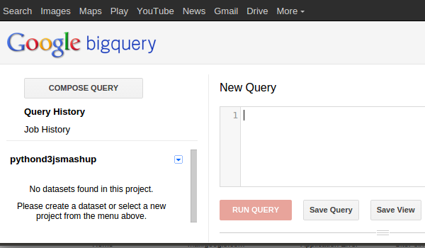 Google BigQuery page showing query history