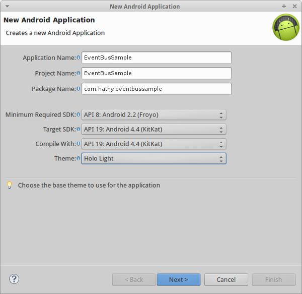 Create a new Android application