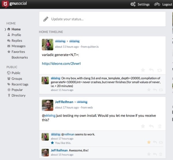 My public timeline with remote updates GnuSocial