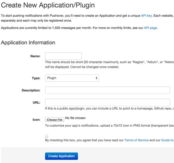 Create a New Pushover Application