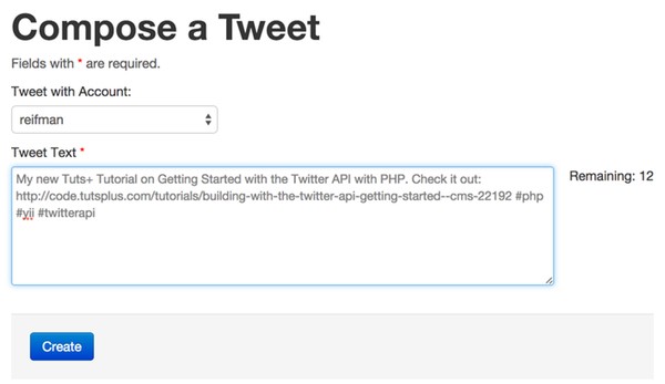 The Birdcage Compose a Tweet PHP Twitter API Example