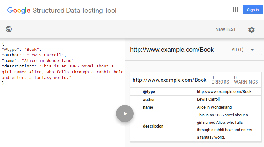 Validating JSON-LD with Structured Data Testing Tool