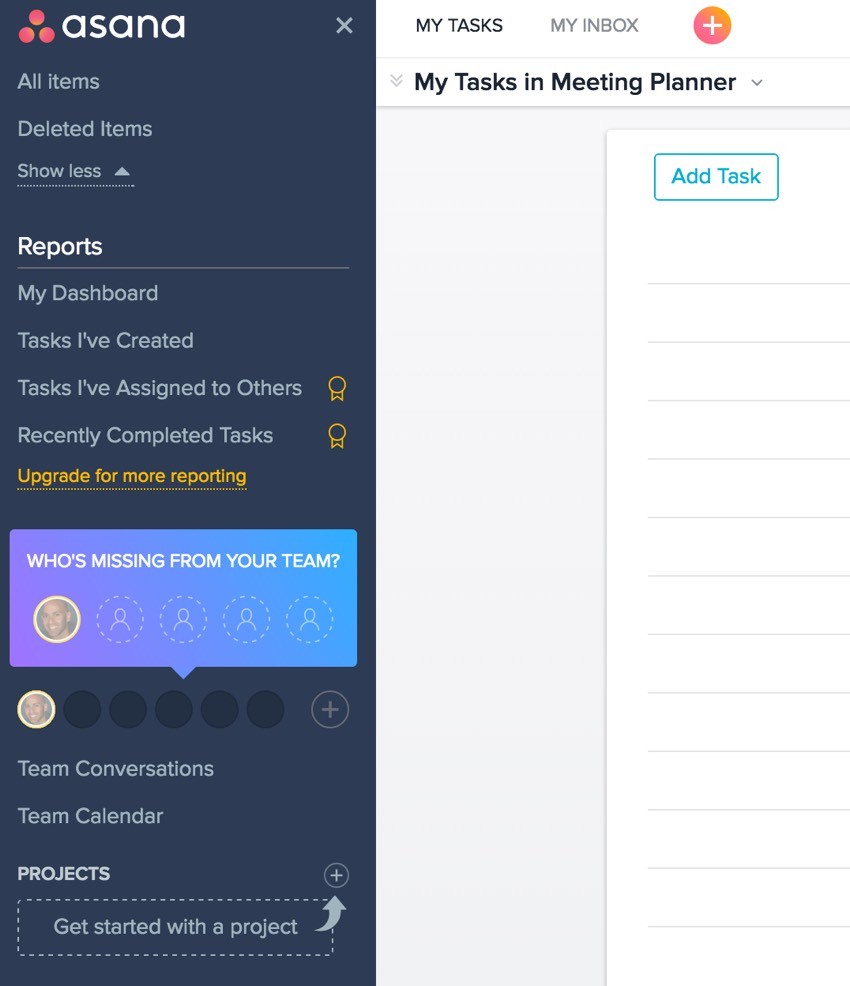 Meeting Planner Asana - Creating a Project