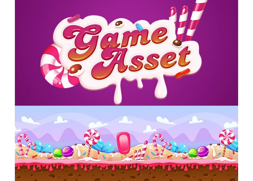 Sweet Game Asset title and level background
