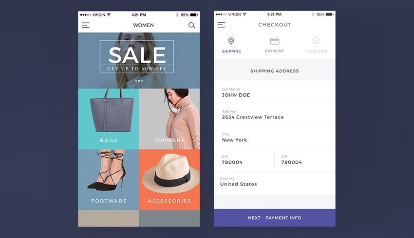Next eCommerce UI Kit sample sale and checkout screens