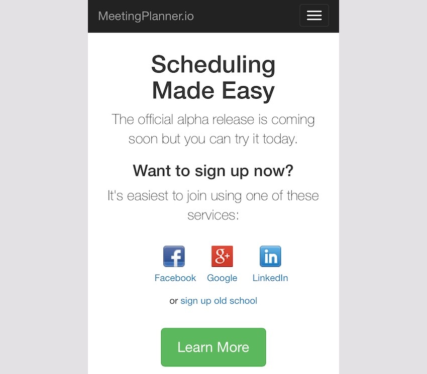 Meeting Planner Responsive Web - Home Page with Text Wrap
