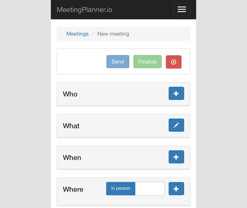 Meeting Planner Responsive Web - Responsive New Plan a Meeting Form