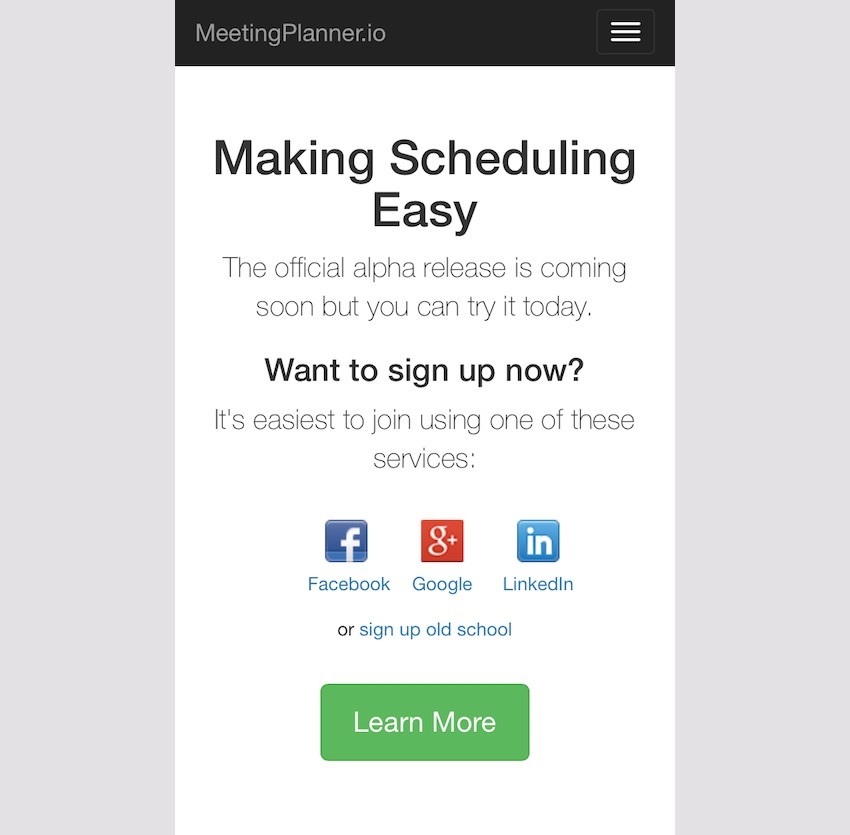 Meeting Planner Responsive Web - Home Page