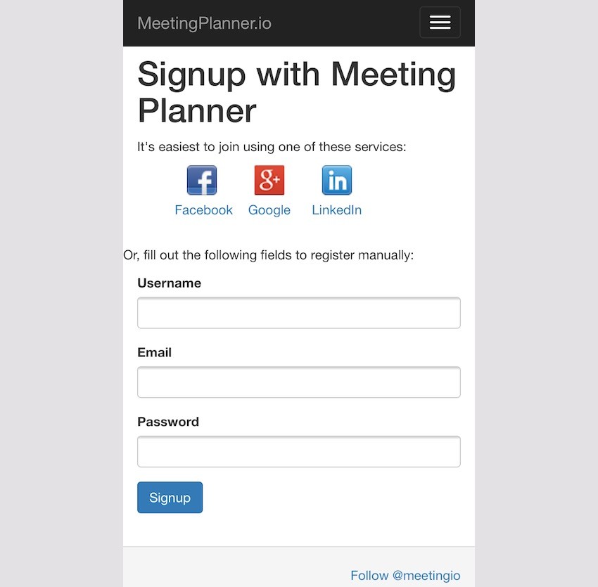 Meeting Planner Responsive Web - Signup Page