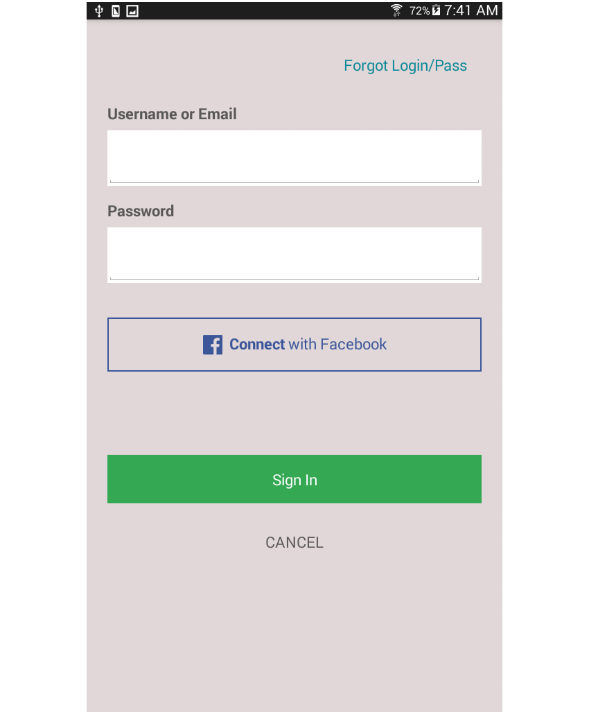 The completed login page