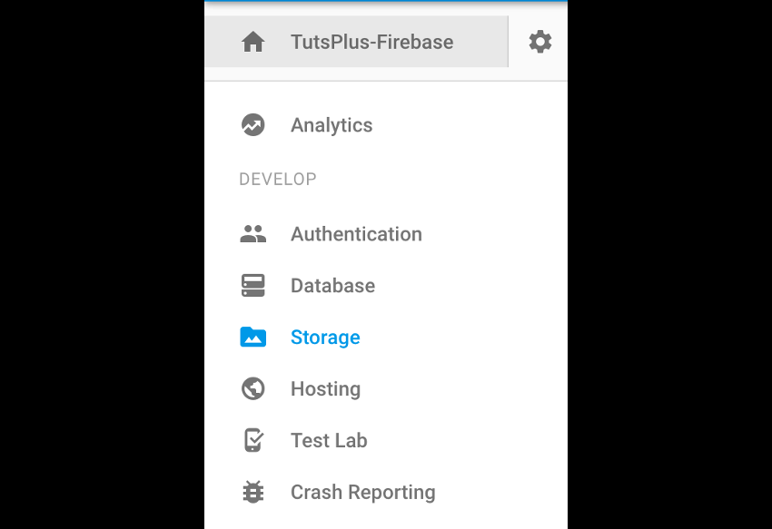 Firebase storage section navigation