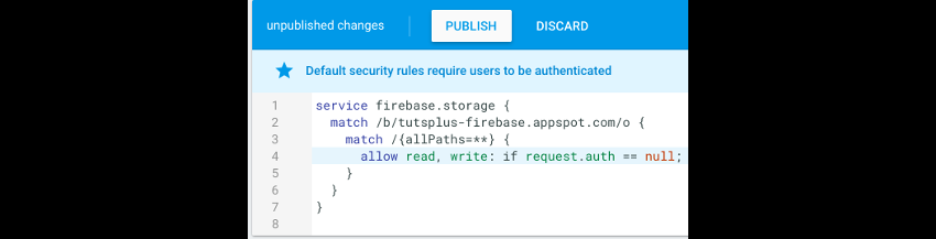 Authentication rules for Firebase storage access