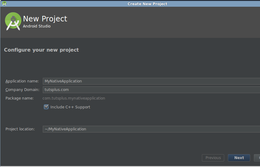 Project configuration screen