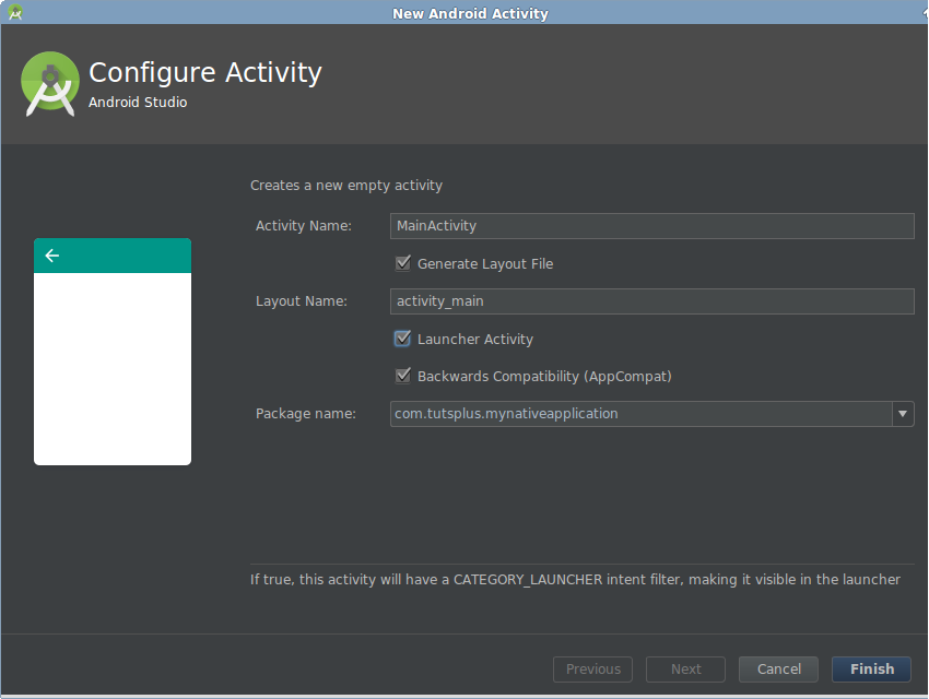 Create a new launcher activity