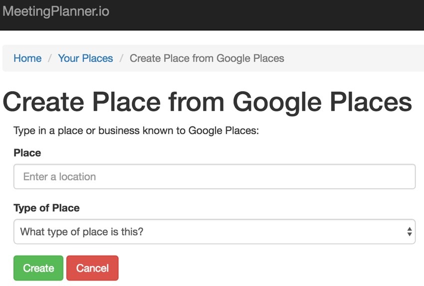 Yii Ajax - Create a Place in Meeting Planner Using Google Places