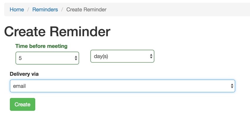 Meeting Planner Reminders - Create a Reminder